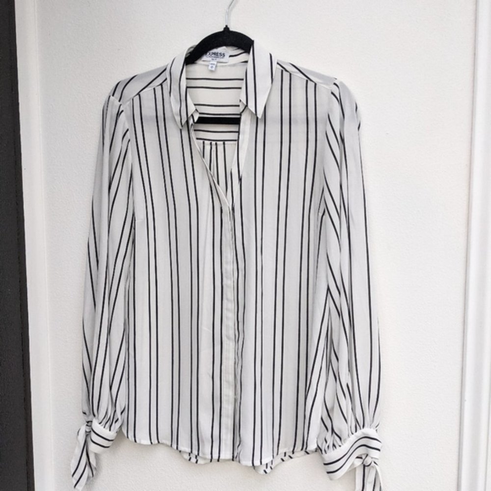 Express Black and White Striped Blouse